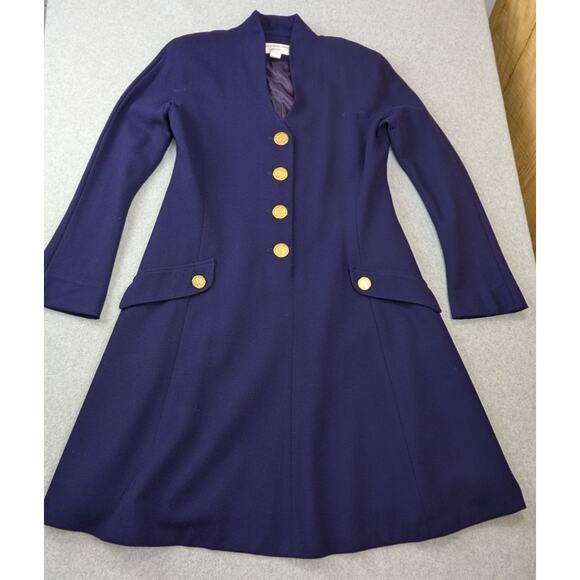 Jones New York Vintage Purple Dress 10 Worsted Wool Gold Buttons A-Line USA - Picture 1 of 16